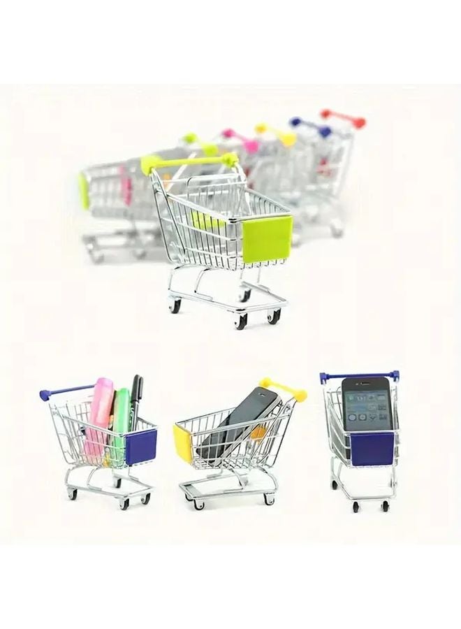 Random Color Metal Mini Shopping Cart Organizer Foldable Desktop Storage Caddy - Image 5